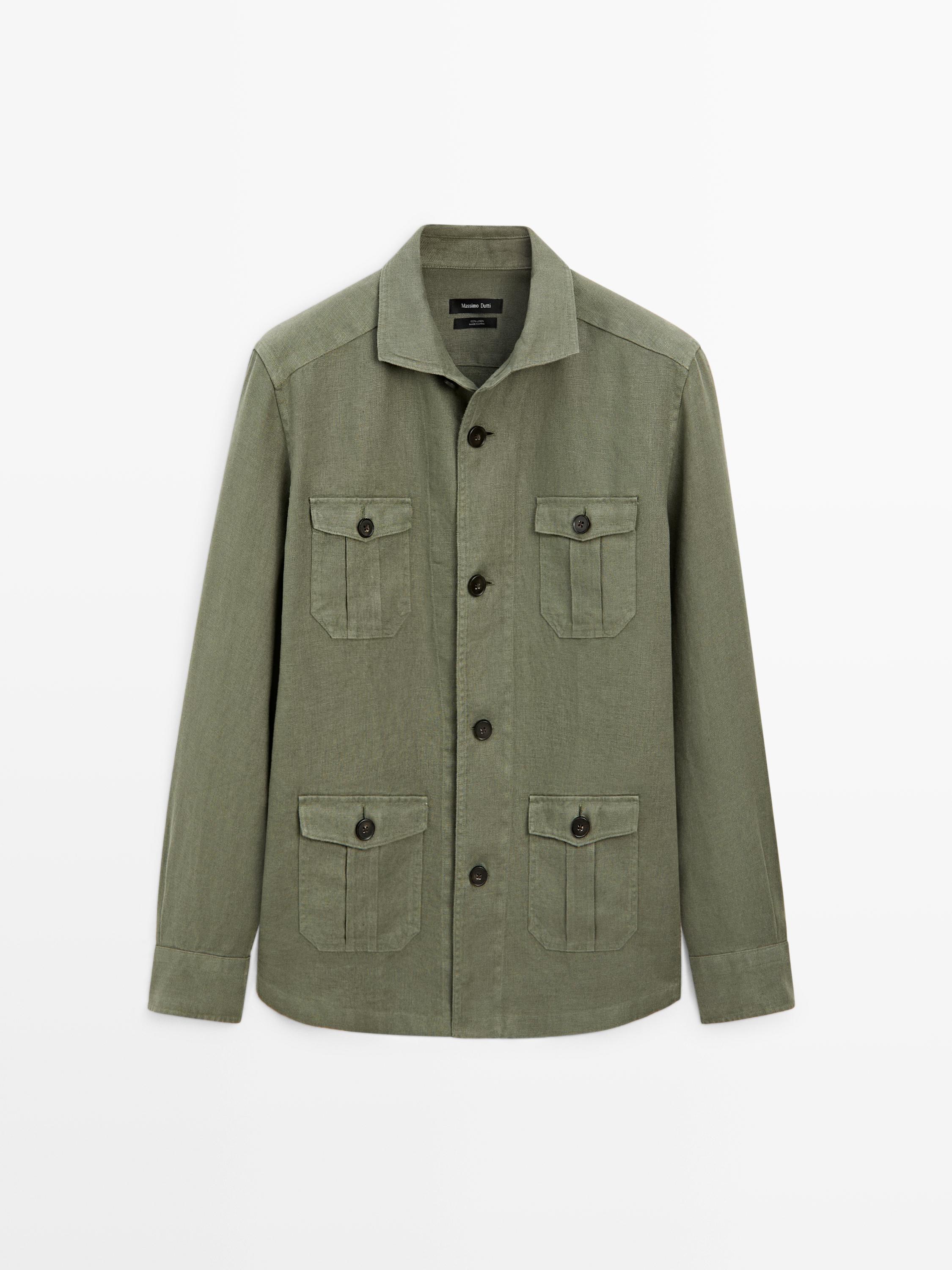 Heavy linen overshirt with pocket details